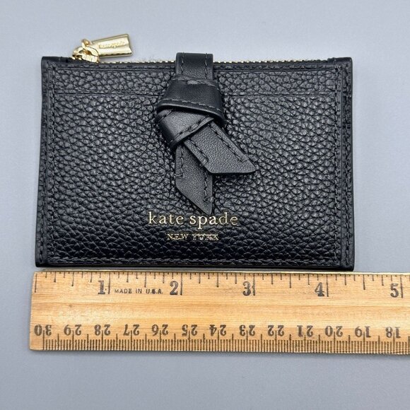 Kate Spade KH156 Knott Zip Card Holder Black Pebbled Leather Gold Hardware NWOT - Picture 14 of 15